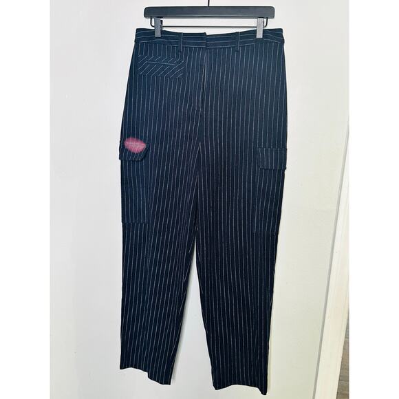 THAKOON x RTR Navy Stripe Twill Pinstripe Cargo Pants Size 12 - Picture 4 of 13